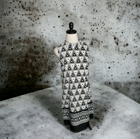 AGB Mockneck Geometric Triangle Shadow Print Office Casual Shift Border Print 10 - Picture 1 of 16